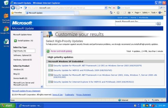 После этого обновления Windows POSReady 2009 спокойно установятся на Windows XP